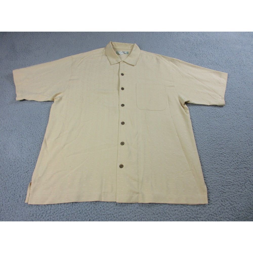Tommy Bahama Shirt Mens Medium Yellow‎ Silk Button Up Lightweight Camp Casual